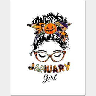 January Girl Halloween Face Wink Eyes Pumpkin Posters and Art